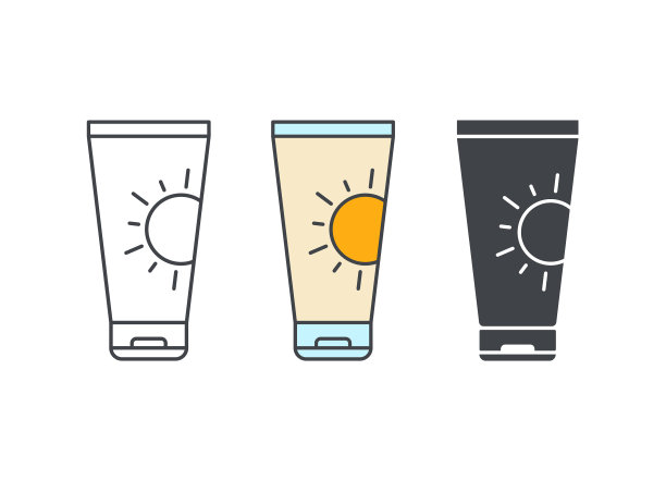 防晒图标设定防晒霜简单线条着色图片下载