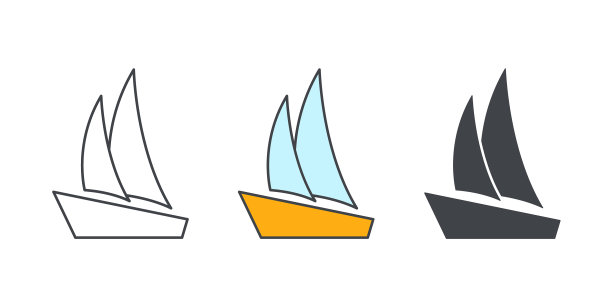 帆船图标设置游艇简单的线条着色和图片下载
