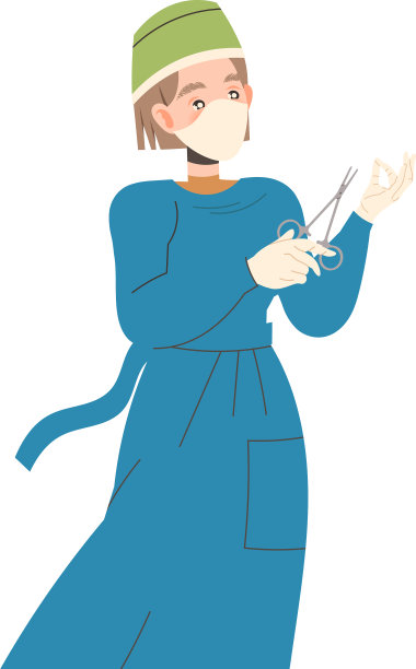 戴着面具，站着剪刀的年轻女医生图片下载