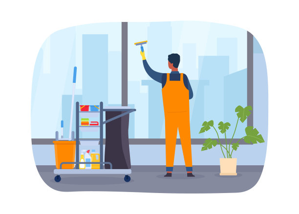 专业的清洁服务男工在图片下载