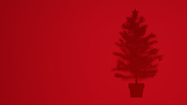3 d演示。红色背景上的圣诞树阴影图像。图片下载