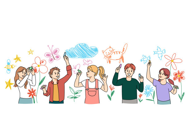 各种各样的孩子一起在墙上画画图片下载