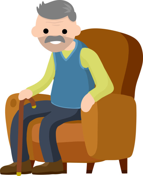 老人坐在柔软的扶手椅上图片下载