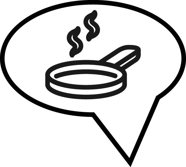 符号和符号的概念。轮廓符号在平面风格。可编辑的中风。烟雾线图标在煎锅里面讲话泡泡图片下载