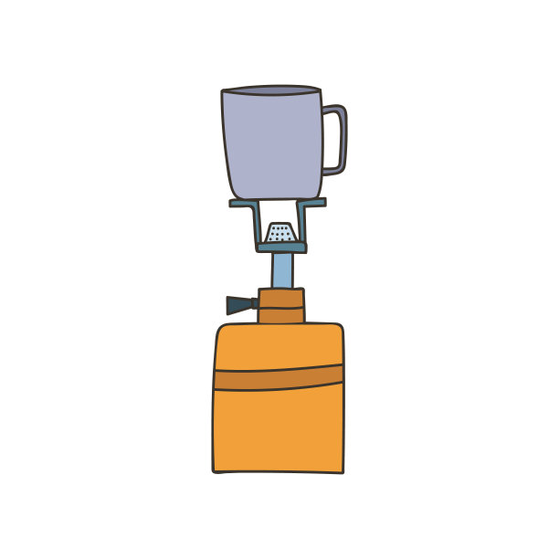 营地煤气炉彩色涂鸦插图矢量。营煤气炉彩色图标在矢量。便携式煤气炉插图矢量。图片下载