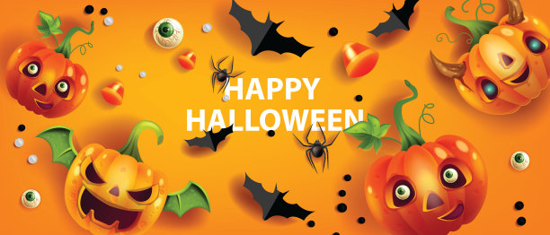 3D万圣节折扣横幅，秋季矢量节日特惠背景，幽灵般的可爱南瓜。图片下载