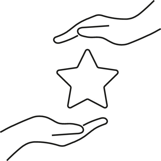 礼物、慈善、奉献理念。轮廓单色符号绘制在平面风格。适用于文章、广告、书籍等。线图标的星星之间展开的双手图片下载