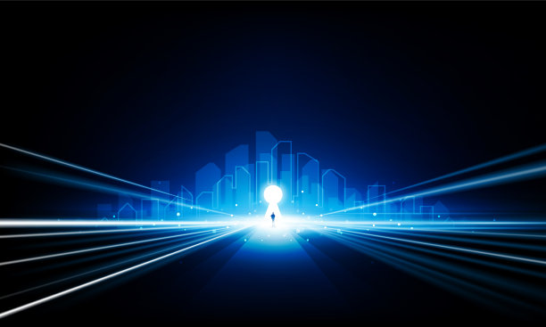 摘要商人打开钥匙之门点亮商业城市高科通信理念创新背景，矢量设计图片下载