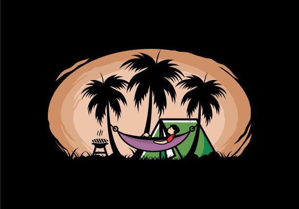 有椰子树的帐篷和吊床图片下载