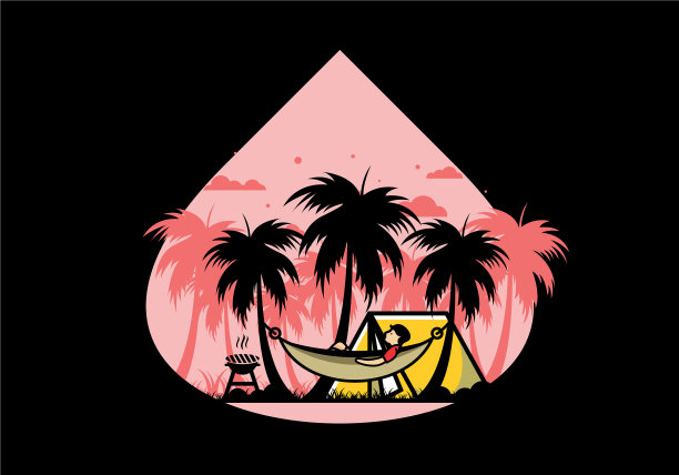 有椰子树的帐篷和吊床图片下载