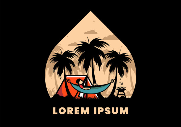 有椰子树的帐篷和吊床图片下载