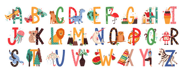 幼稚的字母配上可爱的英文字母图片下载