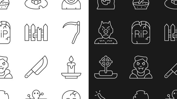 设定线骷髅燃烧蜡烛镰刀女巫帽子图片下载