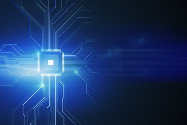 创造性的发光芯片电路全息图在黑暗的背景与模拟起来的地方。CPU和元数据的概念。3 d渲染。图片下载