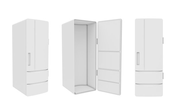 白色冰箱孤立在白色背景，3D渲染图片下载