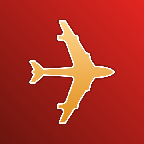 飞机标志与轮廓上的黄金梯度图标图片下载