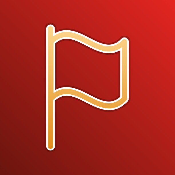 旗帜标志黄金梯度图标与轮廓上图片下载