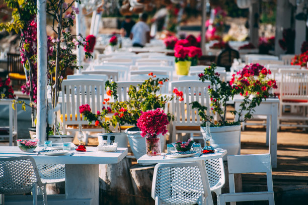 海边的鲜花餐桌图片下载