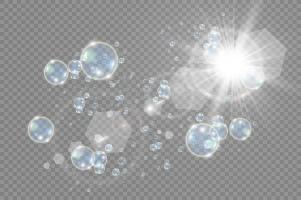 白色美丽的泡泡在一个透明的背景矢量插图。泡沫。图片下载