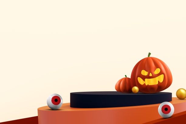 万圣节背景与产品展示平台。产品展示的几何平台。三维演示图片下载