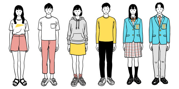 6个高中男孩和女孩的全身插图图片下载