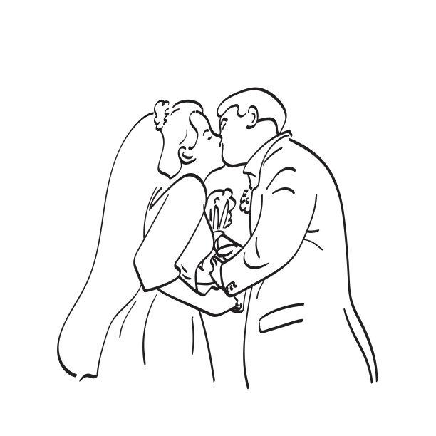 线条艺术新娘和新郎亲吻手图片下载