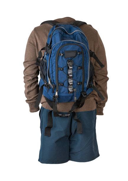 背包，短裤，毛衣孤立在白色背景。图片下载