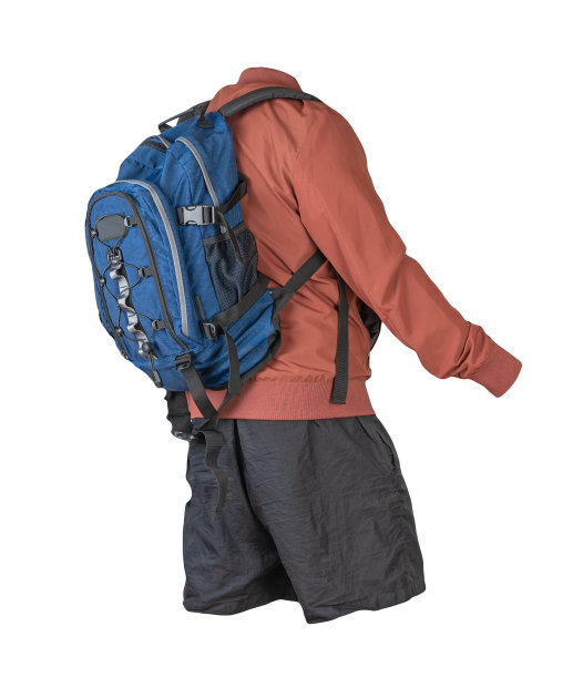 背包，短裤，夏季夹克孤立在白色背景。图片下载