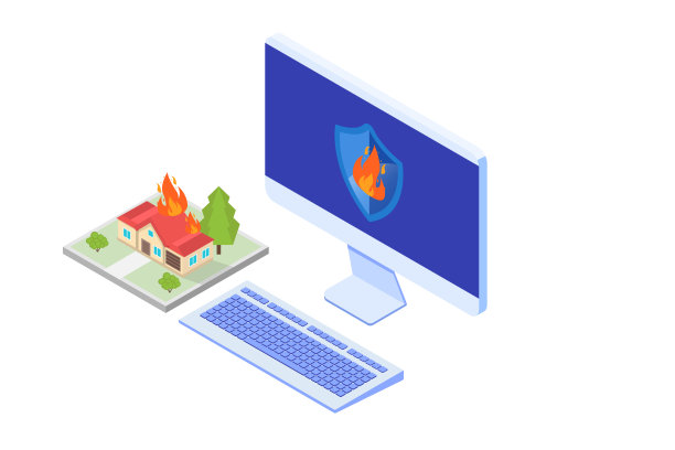 防火、火灾报警在线概念。矢量插图。图片下载