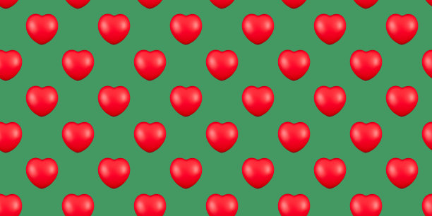 无缝模式的心。明亮的绿色背景上的红心。几何印花，设计元素图片下载