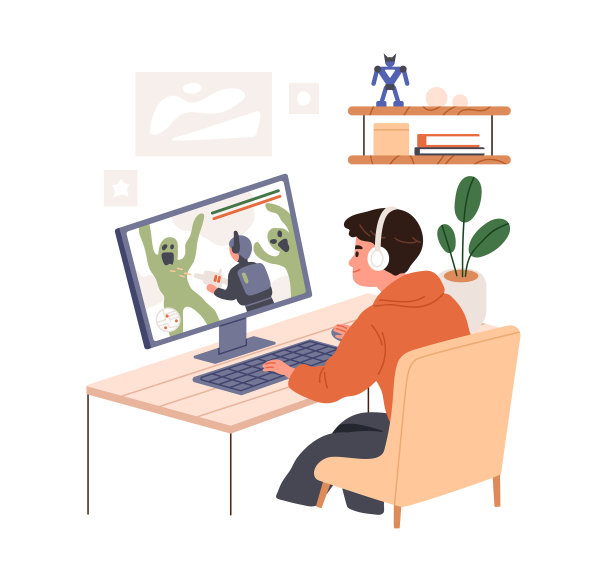 孩子在电脑上玩电子游戏图片下载