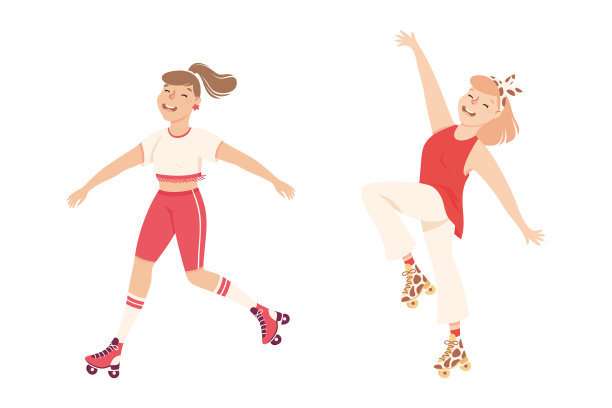 兴奋的女人穿着溜冰鞋跳舞图片下载