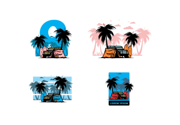 和越野车在海滩上露营图片下载