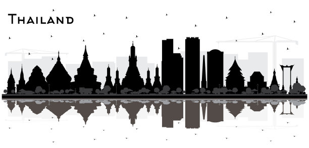 泰国城市天际线轮廓与黑色图片下载