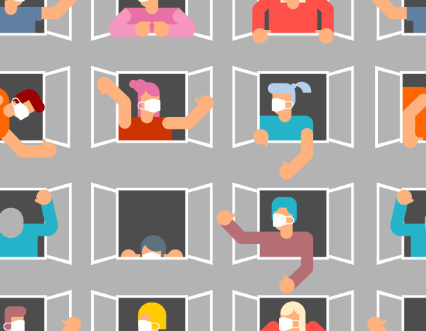 戴口罩的人在窗口背景隔离图片下载