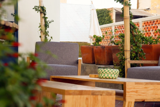 天井。花园。城市、中性、户外生活空间。外观照片。带沙发的户外客厅图片下载