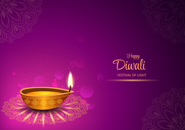 快乐的排灯节与现实照明油灯和花曼荼罗插图图片下载