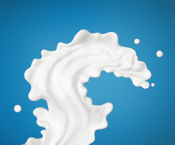 牛奶或酸奶溅在蓝色背景，食物插图，3d渲染图片下载