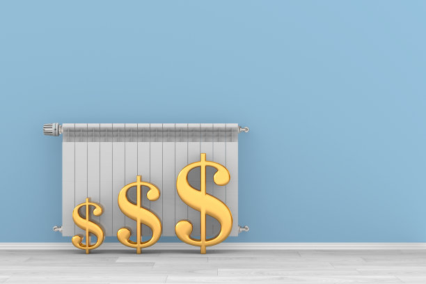 空房的加热器、恒温器和散热器。三维演示图片下载