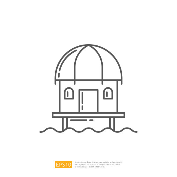 海滩别墅的房子。暑假大纲图标图片下载