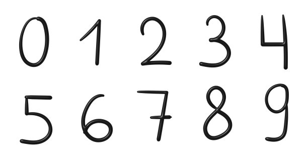 哑光黑色独特的书法数字- 3D插图图片下载