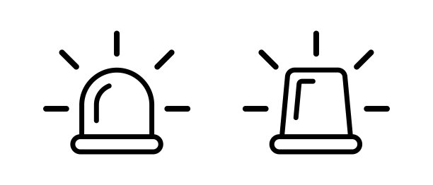 警报器矢量图标设置。紧急警报器救护车或警察，轮廓符号图片下载