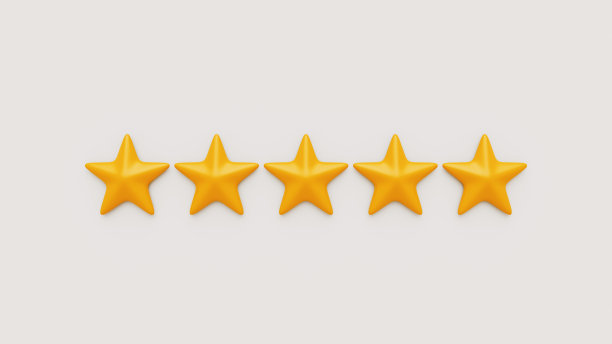 白色背景上的五颗金色评级星。3 d渲染图图片下载