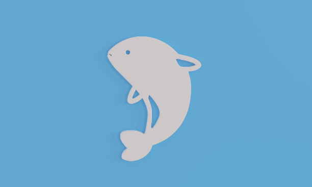 3d插图最小海豚符号在蓝色背景。夏日冲浪，享受夏日假期海滩概念背景。图片下载