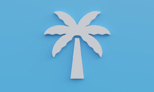 3d插图最小椰子树白色符号在蓝色背景。夏威夷的概念图片下载