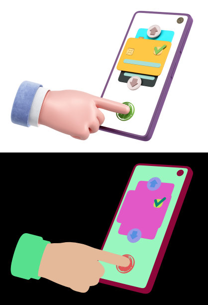 在线银行服务的概念接受智能手机与信用卡在屏幕上和与硬币旁边的帐单的3d渲染插图白色与阿尔法图片下载