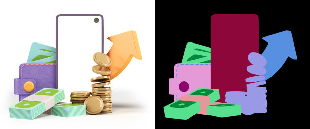 Сoncept积累资金智能手机与信用卡和账单3d渲染插图白色与阿尔法图片下载