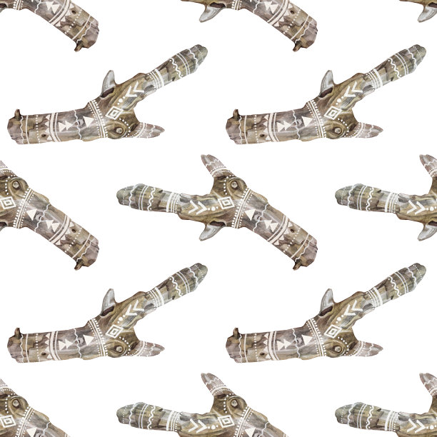 无缝图案浮木与华丽的白色背景。水彩手绘棕色波西米亚木装饰diy，贴纸婚礼邀请。创意海洋对象素描本，墙纸和包装图片下载