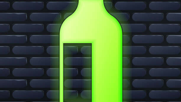 发光的霓虹灯瓶酒图标孤立在砖图片下载