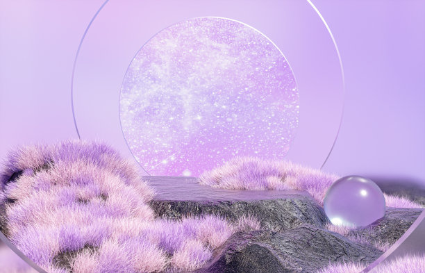 产品展示的石质平台背景与抽象的银河夜景。图片下载